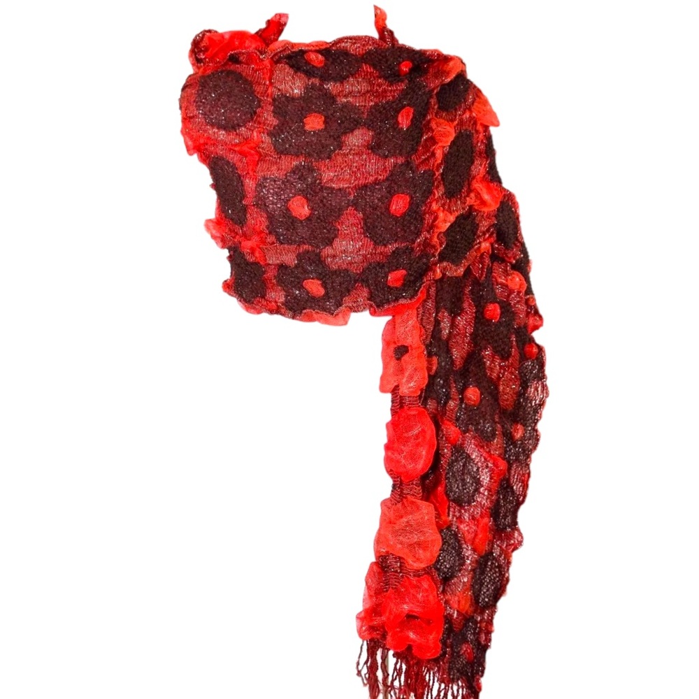 Reversible Red Puffy Bold Red Scarf - Picture 10 of 10